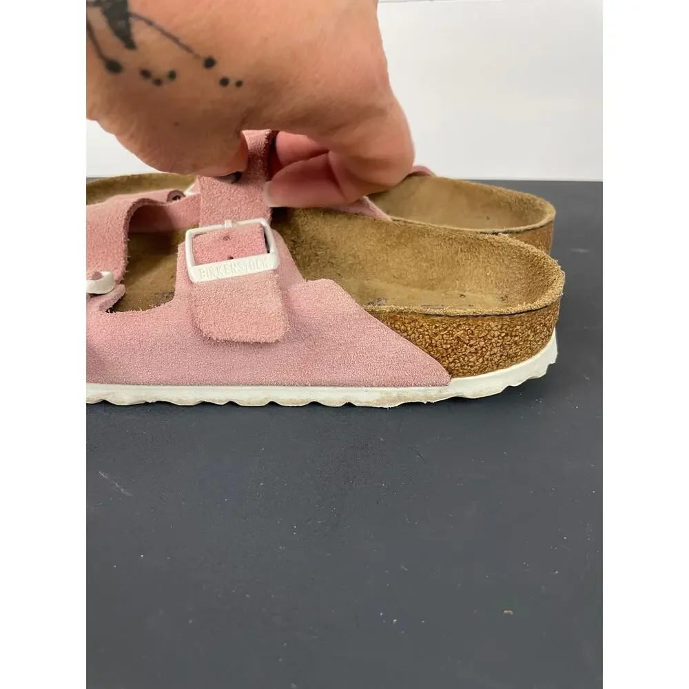 Birkenstock Arizona Pink Suede 2 Strap Sandals White Buckle EU 36 US 5-5.5 Reg